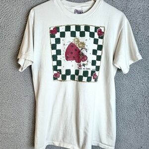 VTG 90s Cottagecore Quilt Farm Graphic T-Shirt Size Medium "Peace On Earth"